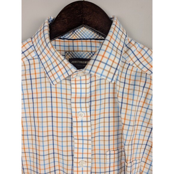Johnston & Murphy Button Down Shirt Men's M Plaid Orange Blue Long Sleeve Preppy - Picture 1 of 12